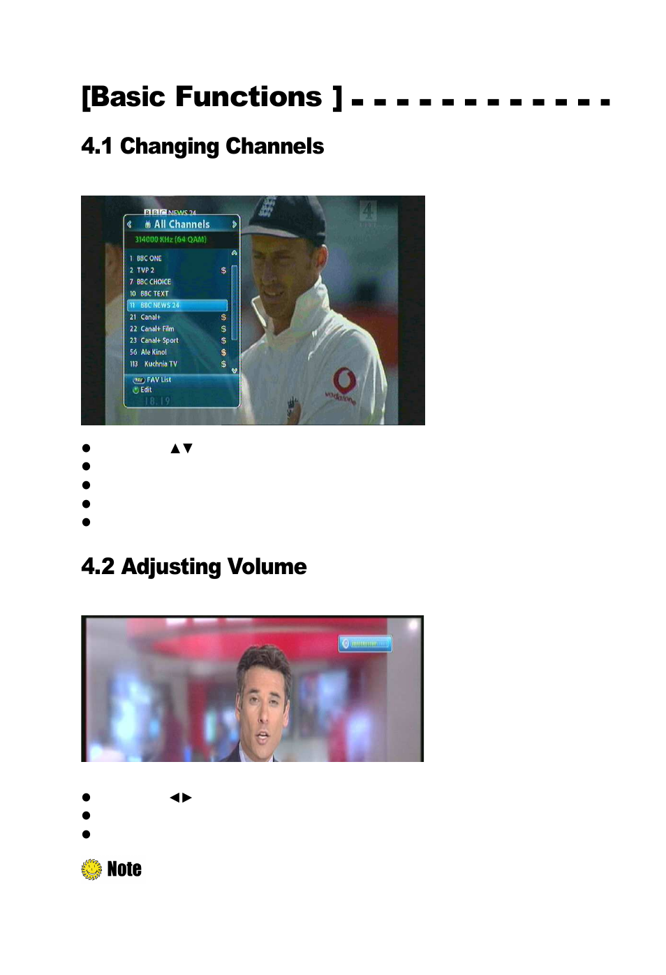 Basic functions, 1 changing channels, 2 adjusting volume | Ferguson AC-8000 HD User Manual | Page 29 / 55