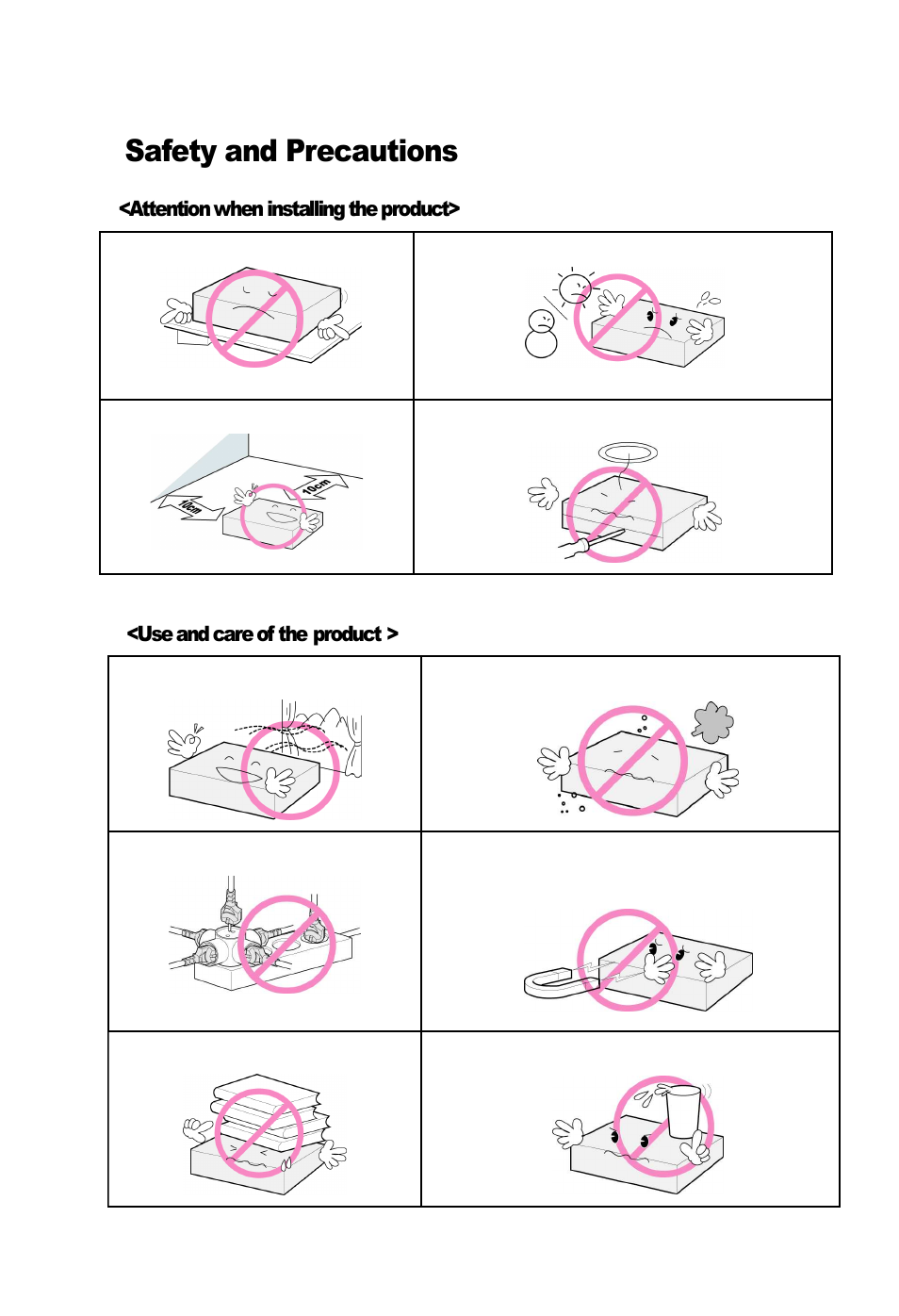 Safety and precautions, Attention when installing the product, Use and care of the product | Ferguson AC-8000 HD User Manual | Page 3 / 55