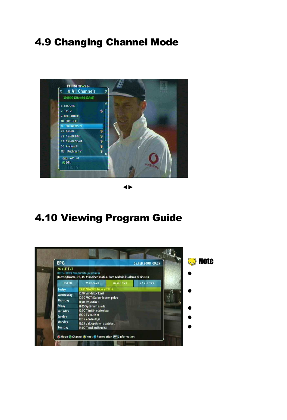 9 changing channel mode, 10 viewing program guide | Ferguson AC-8000 HD User Manual | Page 39 / 55