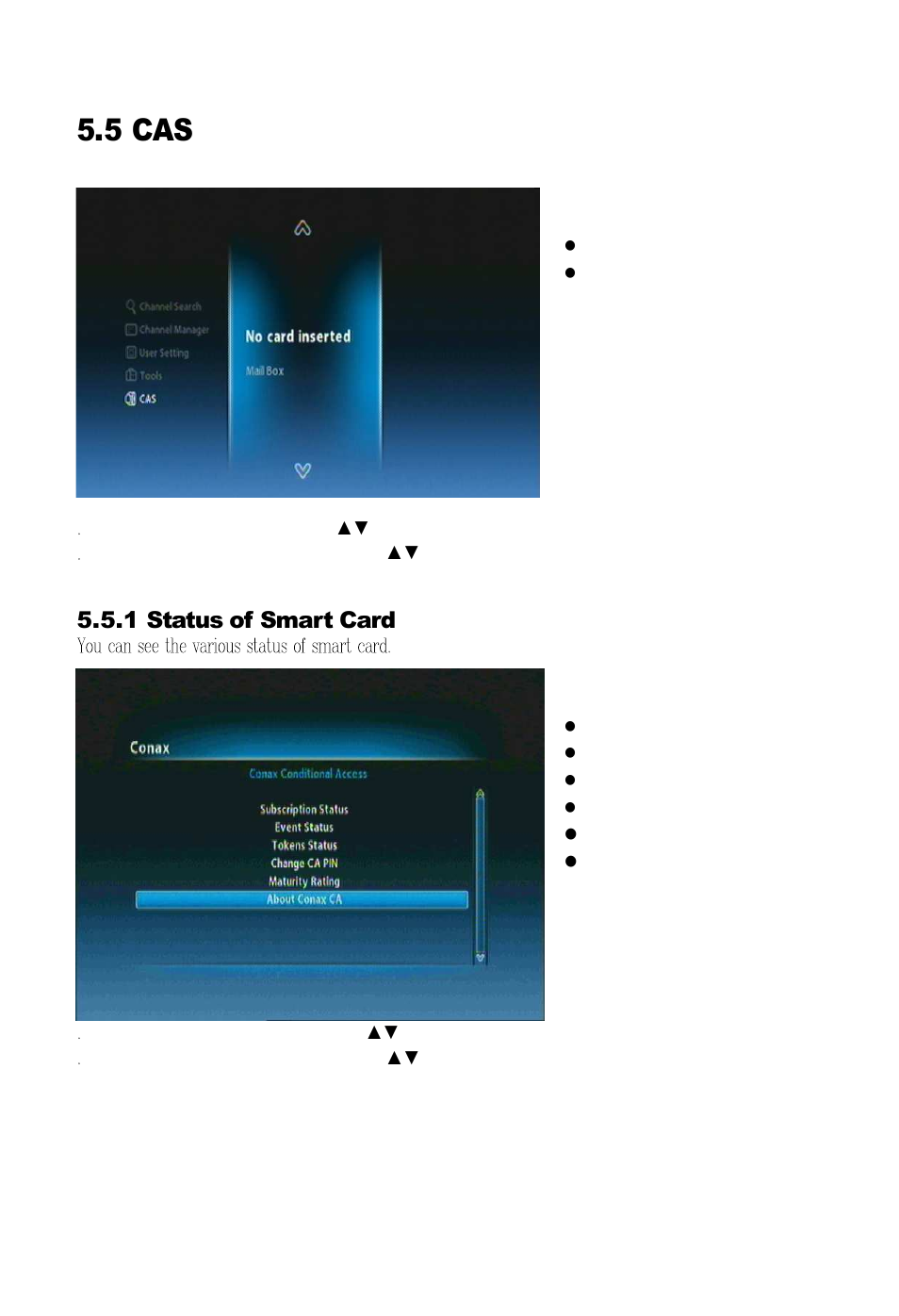 5 cas, 1 status of smart card | Ferguson AC-8000 HD User Manual | Page 46 / 55