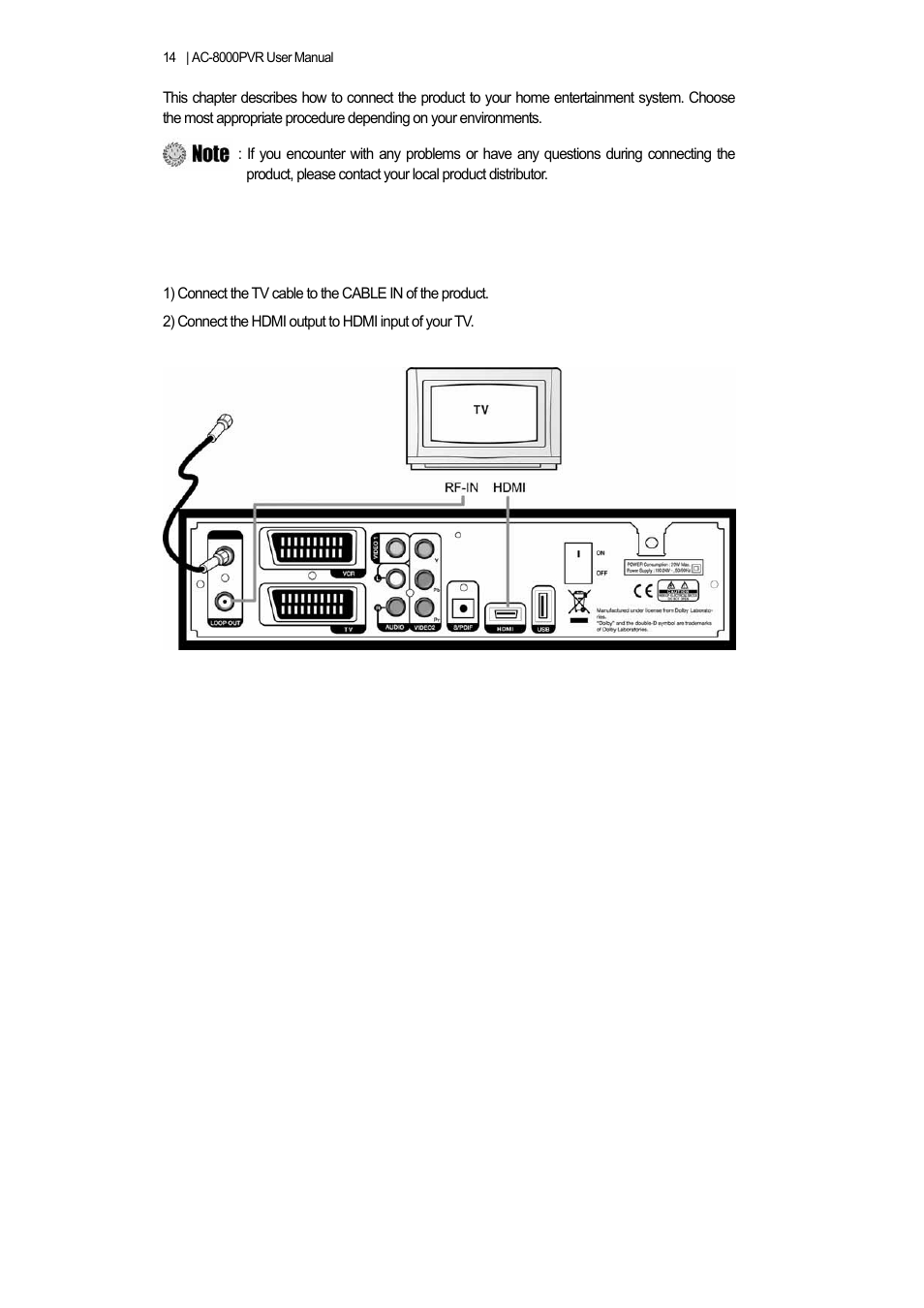 1 connecting a tv & vcr | Ferguson AC 8000 PVR User Manual | Page 14 / 58