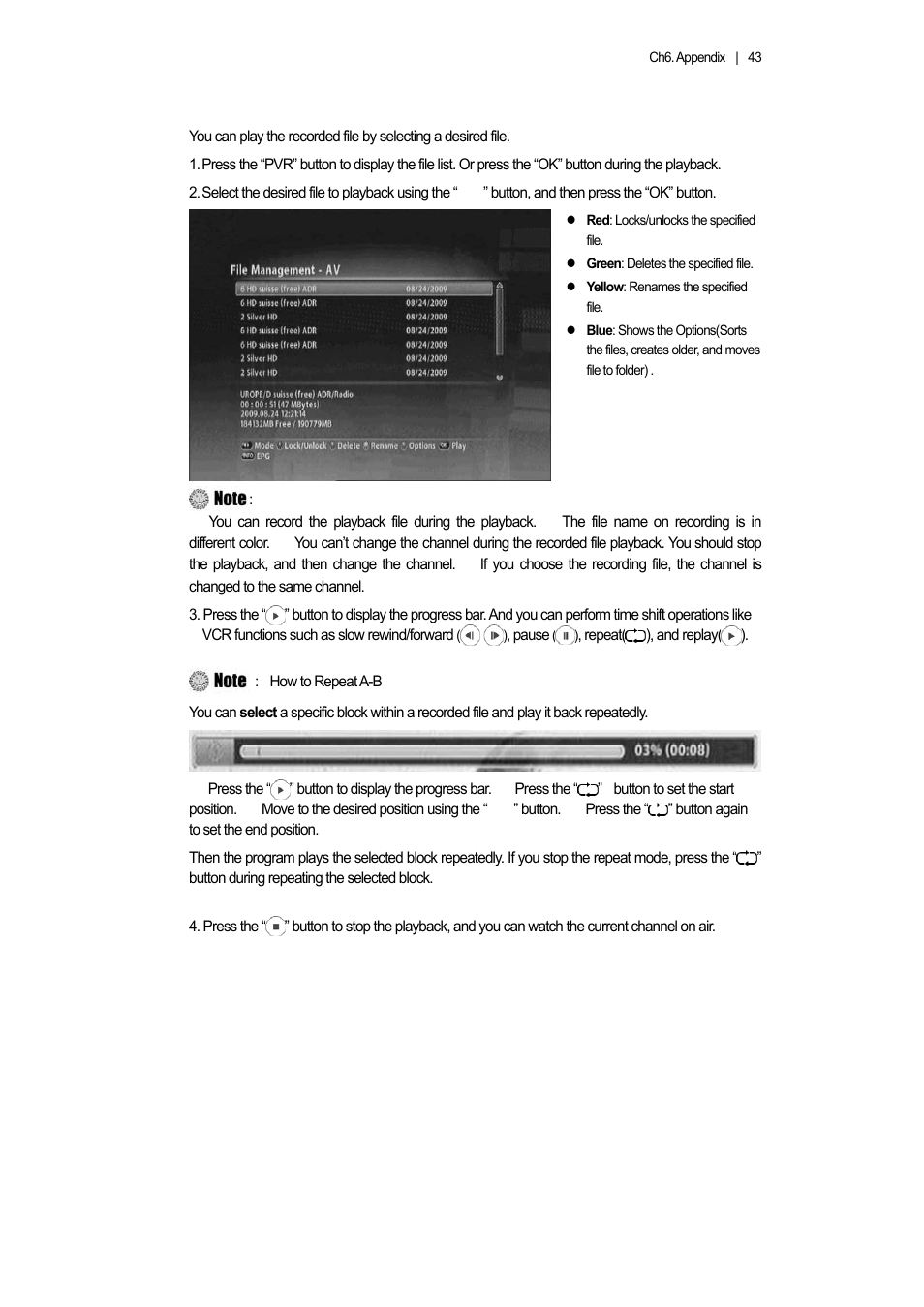 4 recorded file playback | Ferguson AC 8000 PVR User Manual | Page 43 / 58