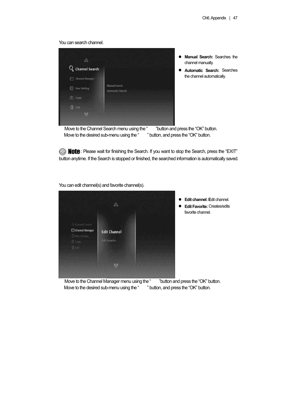 1 channel search, 2 channel manager | Ferguson AC 8000 PVR User Manual | Page 47 / 58