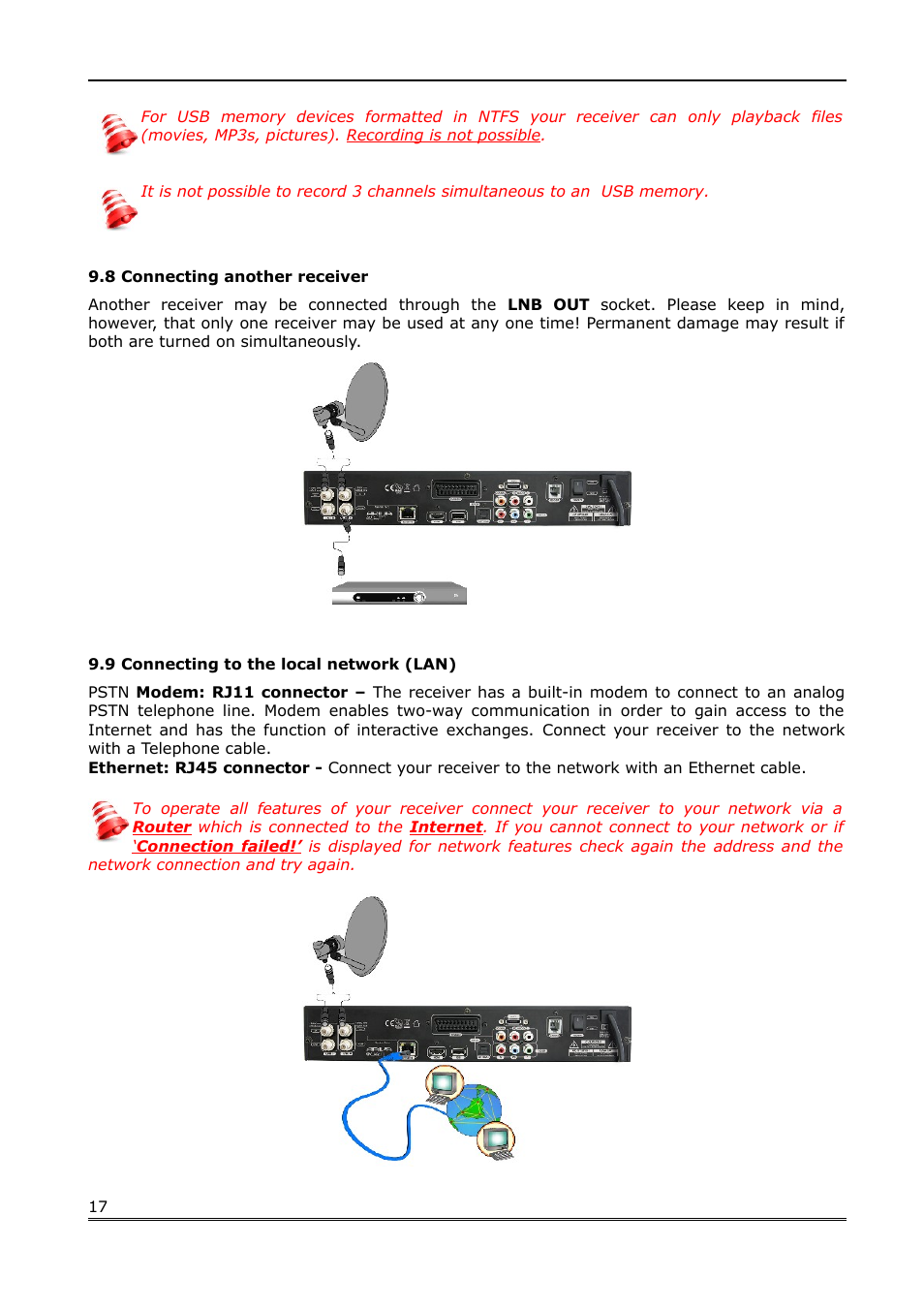 8 connecting another receiver, 9 connecting to the local network (lan) | Ferguson Ariva Link TT User Manual | Page 17 / 39
