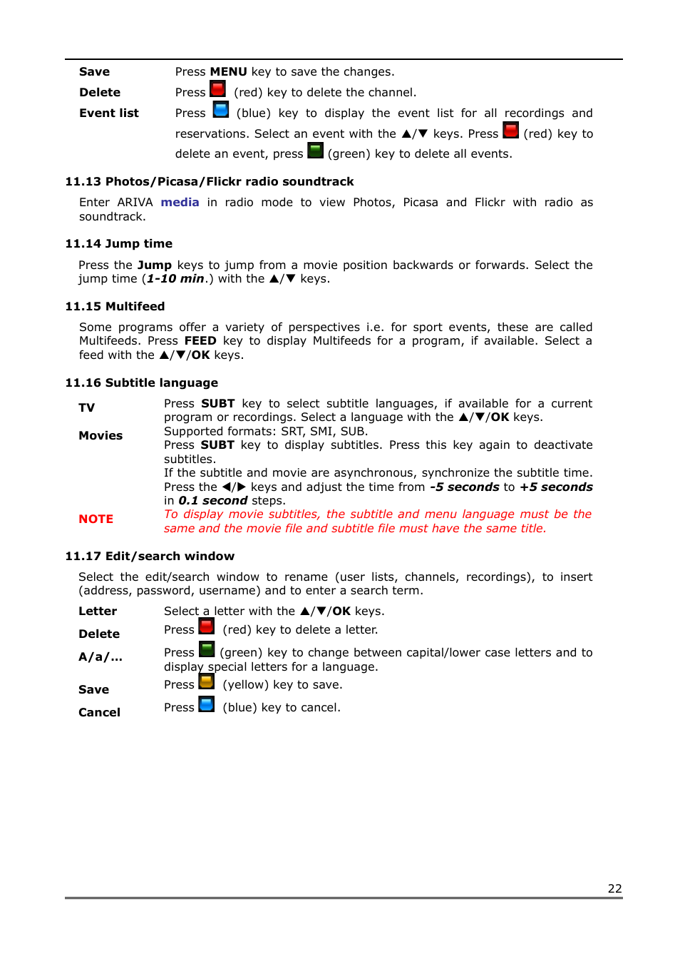 13 photos/picasa/flickr radio soundtrack, 14 jump time, 15 multifeed | 16 subtitle language, 17 edit/search window | Ferguson Ariva Link TT User Manual | Page 22 / 39