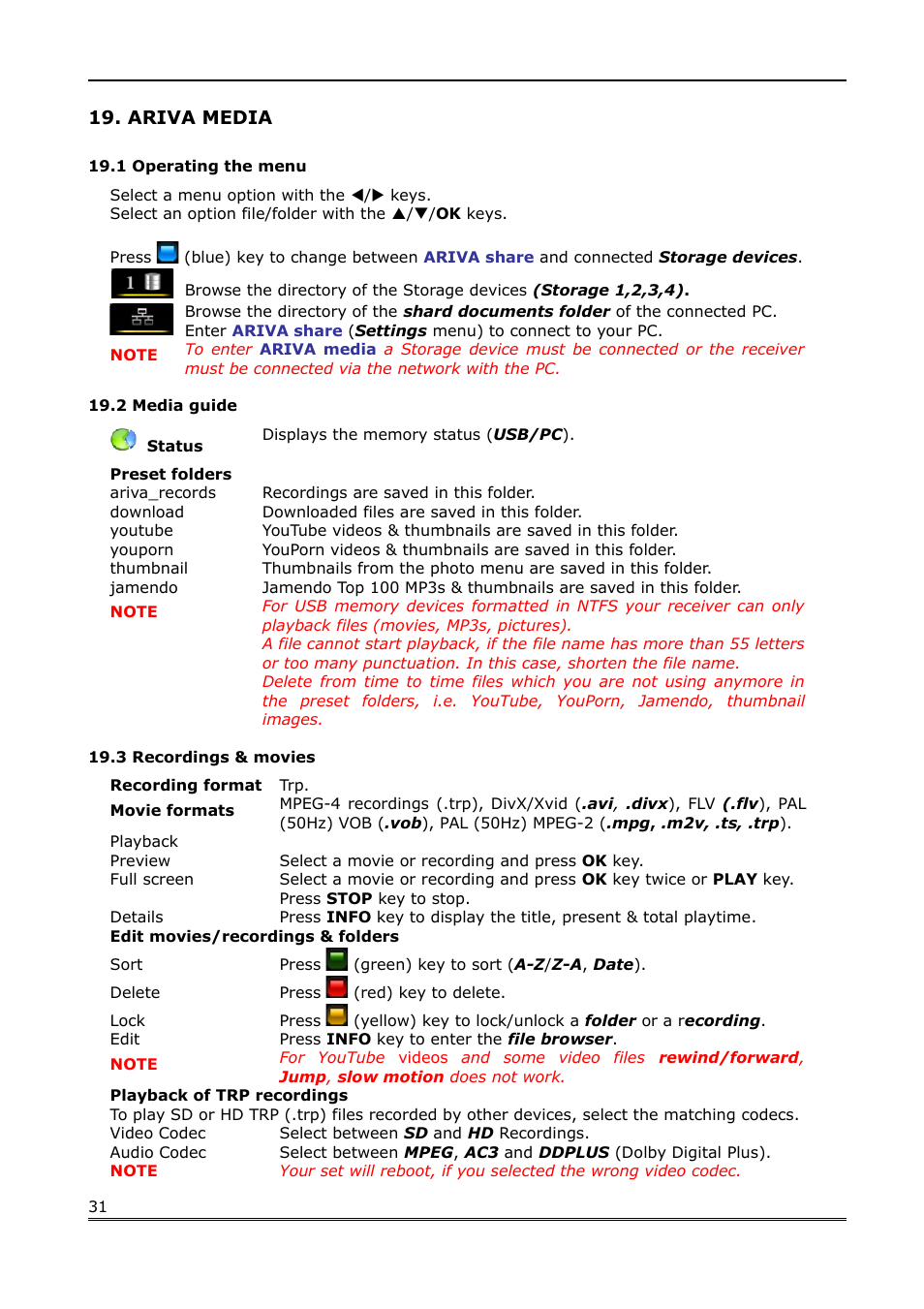 Ariva media, 1 operating the menu, 2 media guide | 3 recordings & movies | Ferguson Ariva Link TT User Manual | Page 31 / 39