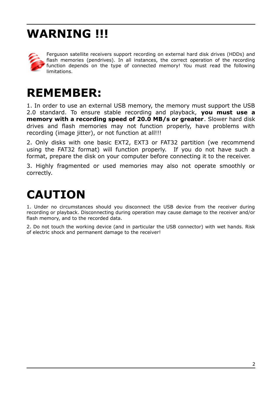 Warning, Remember, Caution | Ferguson Ariva Link 200 User Manual | Page 2 / 45