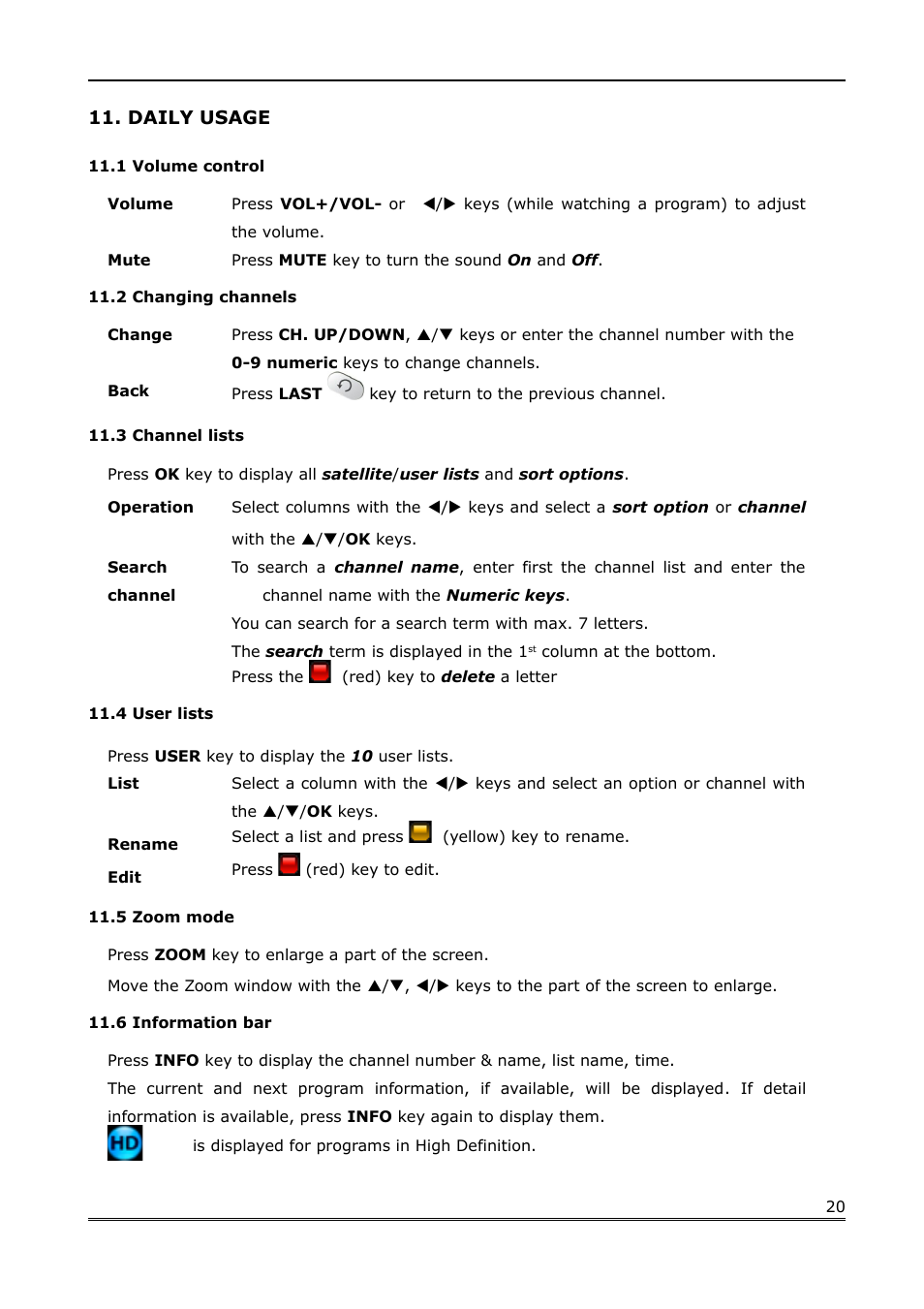 Daily usage, 1 volume control, 2 changing channels | 3 channel lists, 4 user lists, 5 zoom mode, 6 information bar | Ferguson Ariva Link 200 User Manual | Page 20 / 45