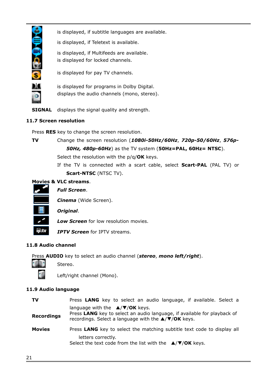7 screen resolution, 8 audio channel, 9 audio language | Ferguson Ariva Link 200 User Manual | Page 21 / 45