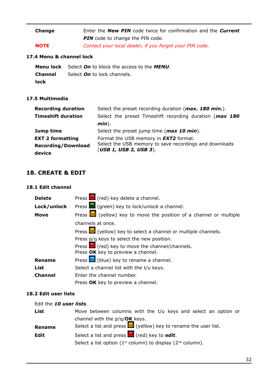 4 menu & channel lock, 5 multimedia, Create & edit | 1 edit channel, 2 edit user lists | Ferguson Ariva Link 200 User Manual | Page 32 / 45