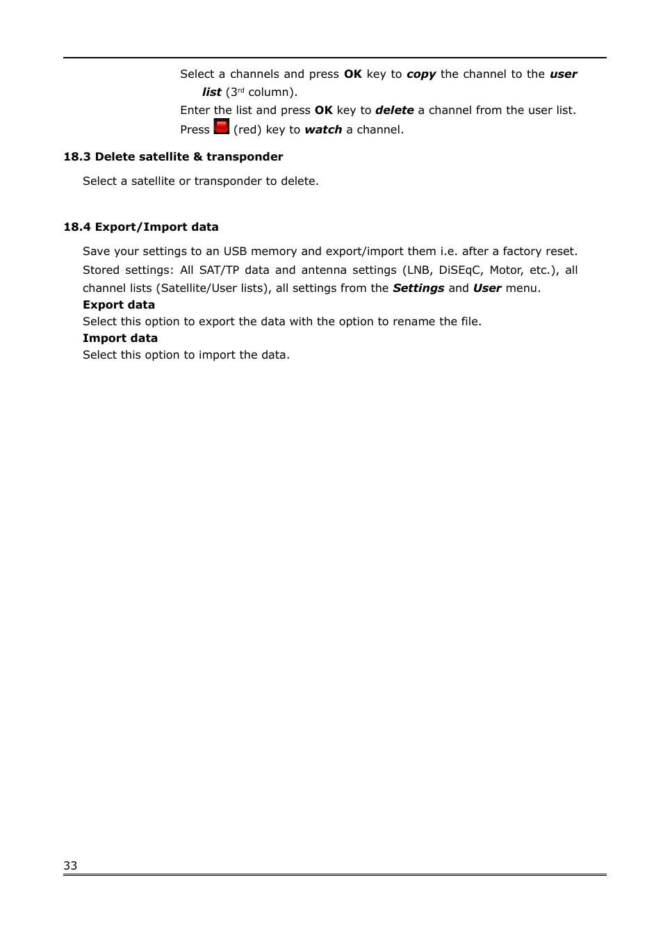3 delete satellite & transponder, 4 export/import data | Ferguson Ariva Link 200 User Manual | Page 33 / 45