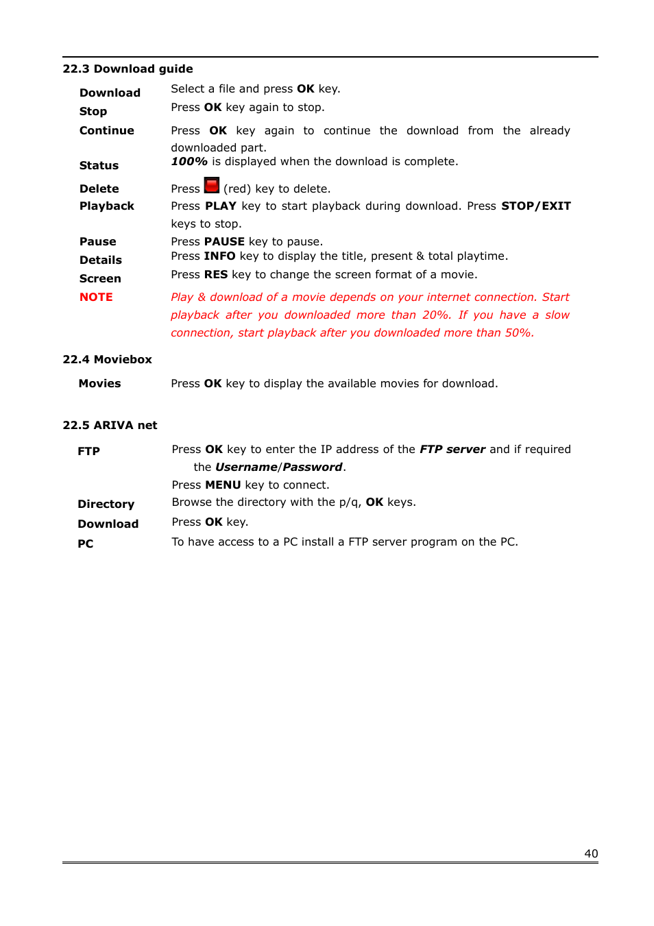 3 download guide, 4 moviebox, 5 ariva net | Ferguson Ariva Link 200 User Manual | Page 40 / 45