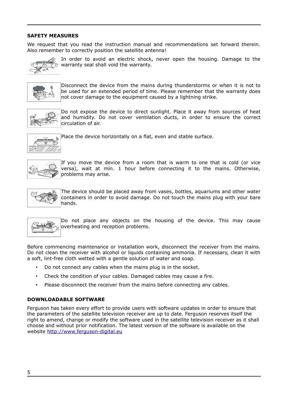 Safety measures, Downloadable software | Ferguson Ariva Link 200 User Manual | Page 5 / 45