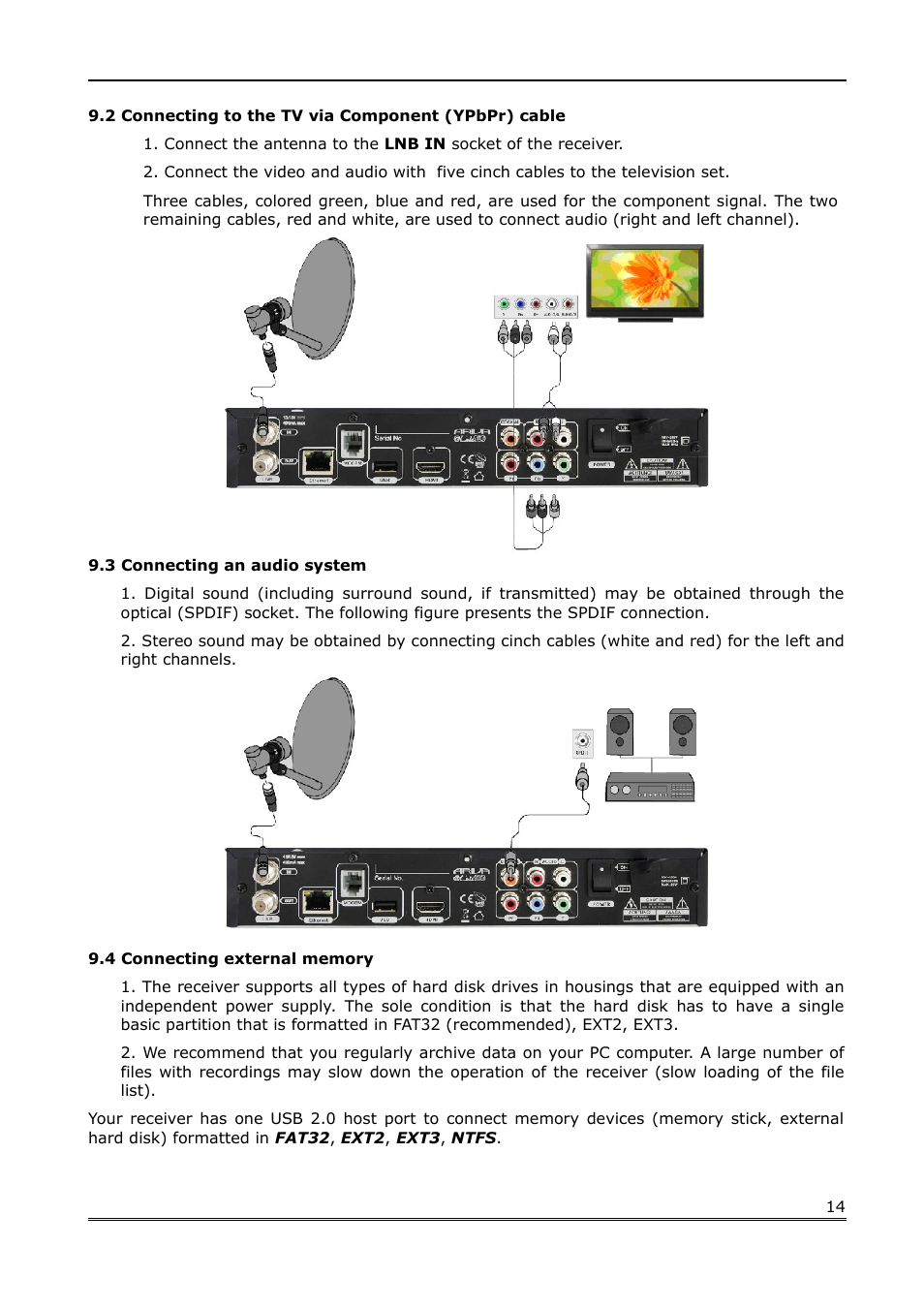 2 connecting to the tv via component (ypbpr) cable, 3 connecting an audio system, 4 connecting external memory | Ferguson Ariva Link 100 User Manual | Page 14 / 37