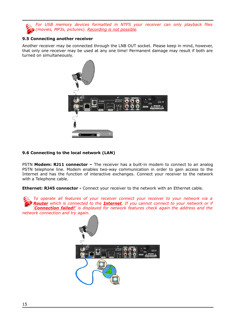 5 connecting another receiver, 6 connecting to the local network (lan) | Ferguson Ariva Link 100 User Manual | Page 15 / 37