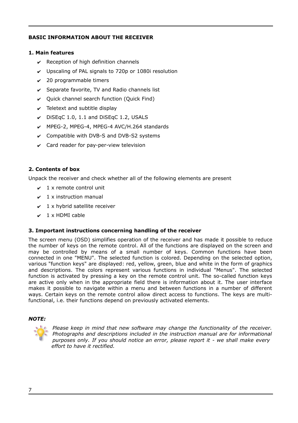 Basic information about the receiver, Main features, Contents of box | Ferguson Ariva Link 100 User Manual | Page 7 / 37