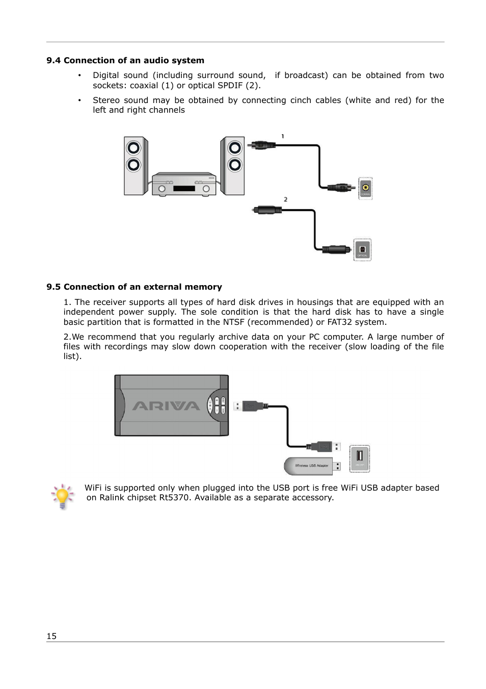 4 connection of an audio system, 5 connection of an external memory | Ferguson Ariva 252Combo User Manual | Page 15 / 54