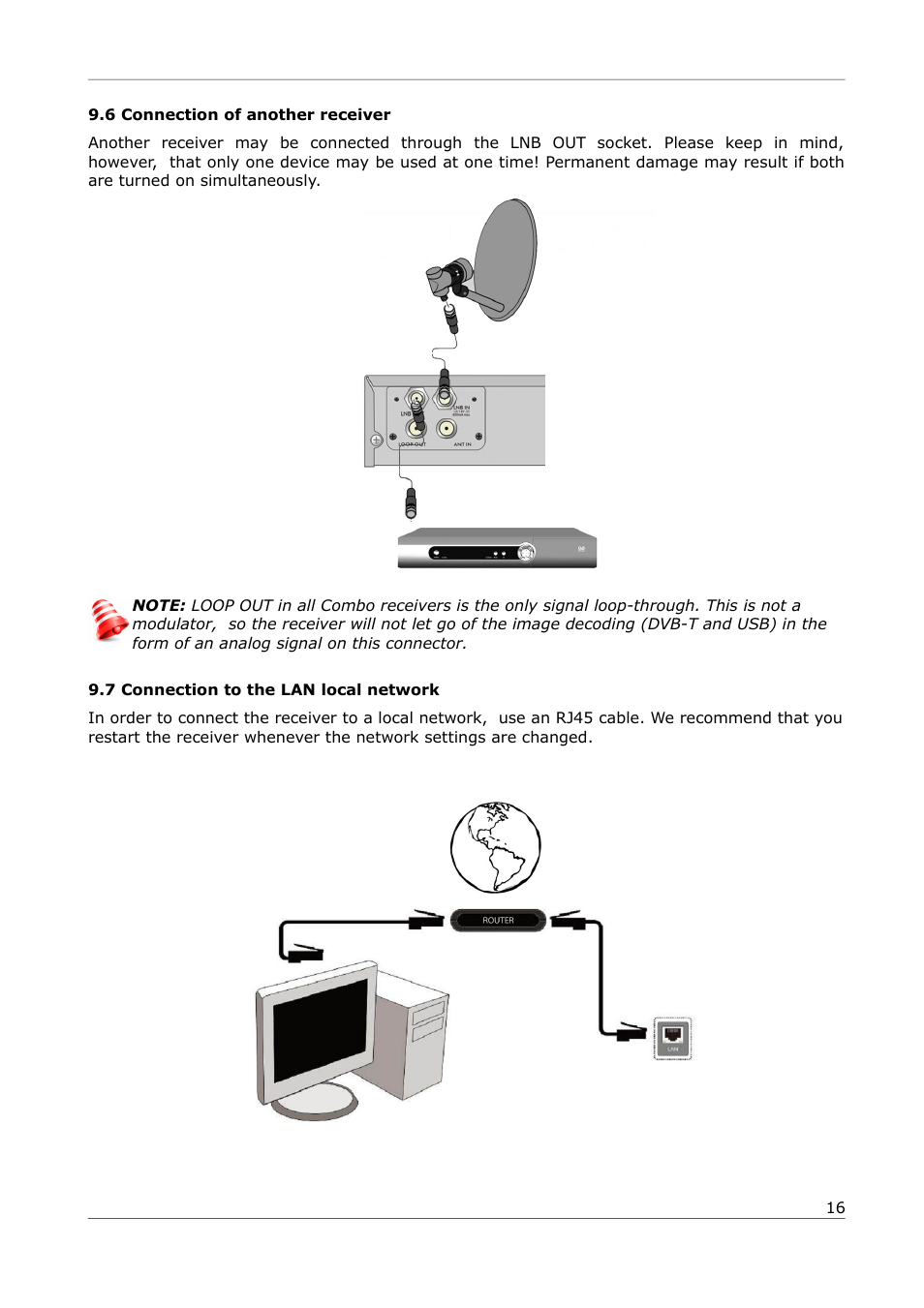 6 connection of another receiver, 7 connection to the lan local network | Ferguson Ariva 252Combo User Manual | Page 16 / 54