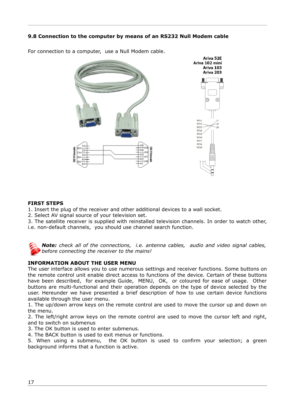 First steps, Information about the user menu | Ferguson Ariva 252Combo User Manual | Page 17 / 54