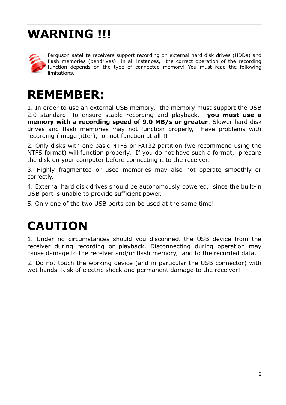 Warning, Remember, Caution | Ferguson Ariva 252Combo User Manual | Page 2 / 54