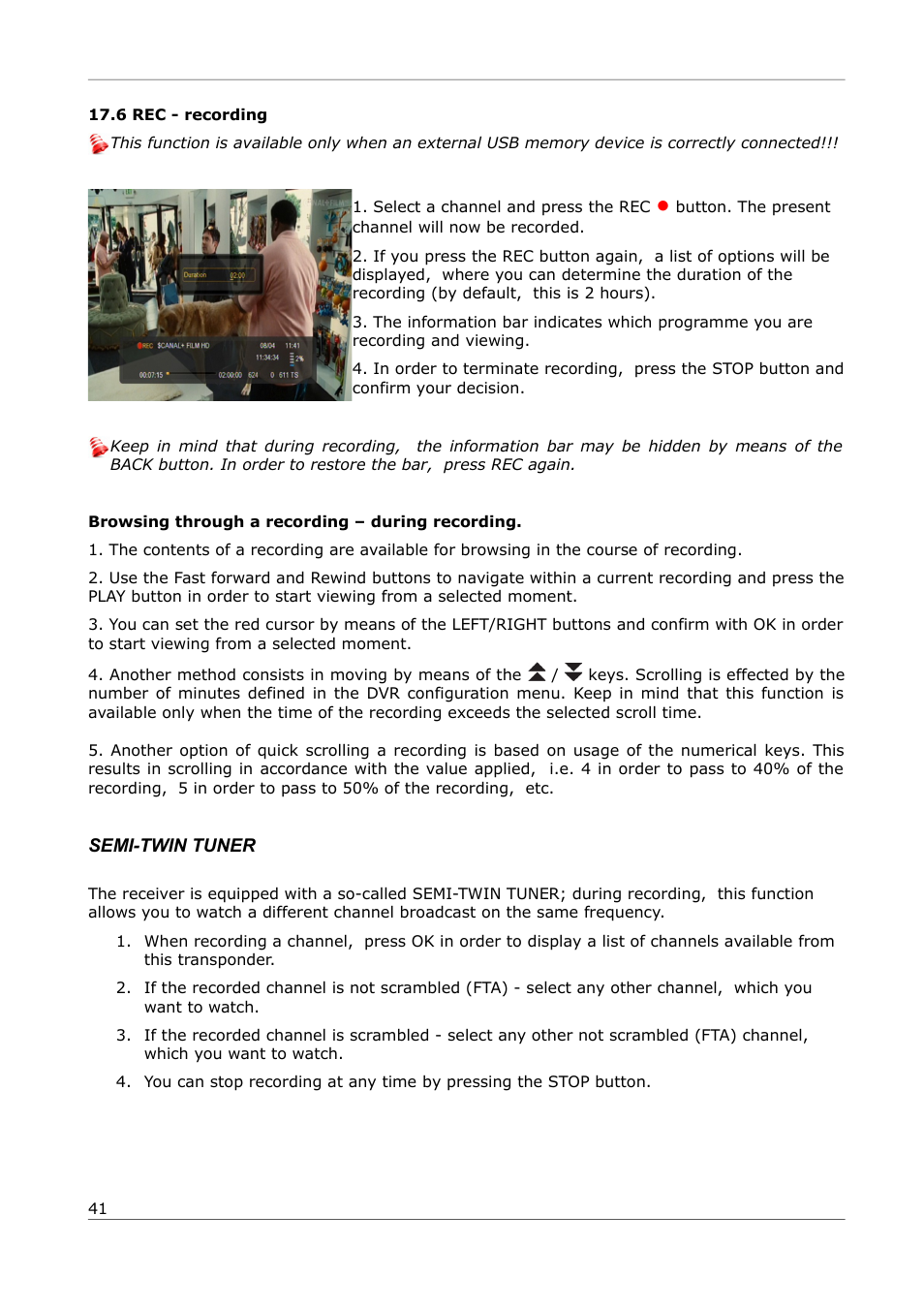 6 rec - recording, Semi-twin tuner | Ferguson Ariva 252Combo User Manual | Page 41 / 54