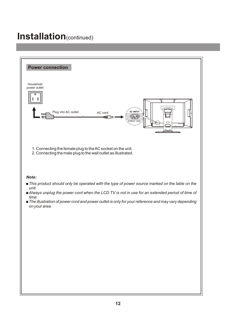 Installation, Continued) | Audiovox FPE1705 User Manual | Page 12 / 37