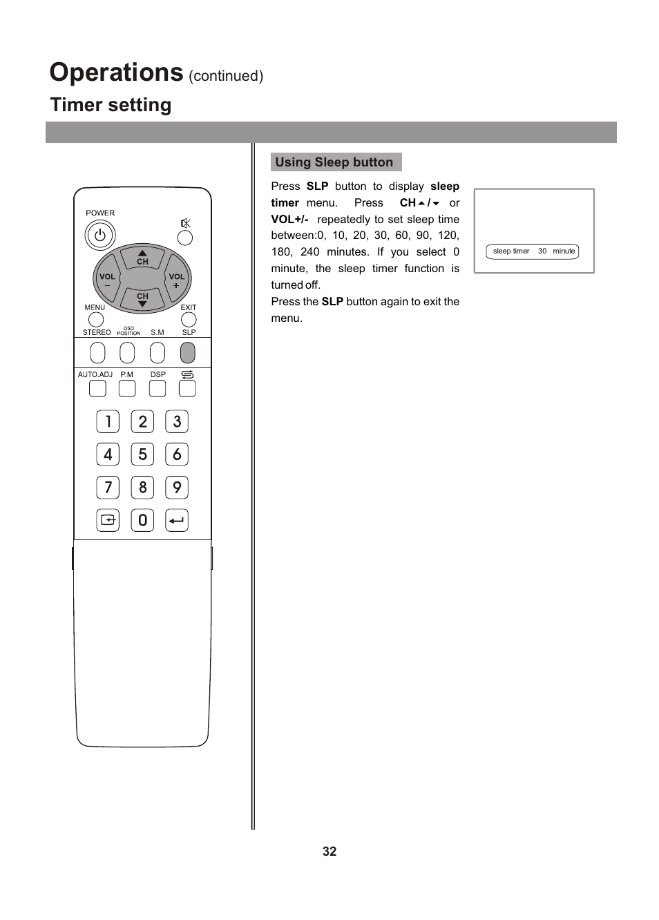 Operations, Timer setting | Audiovox FPE1705 User Manual | Page 32 / 37
