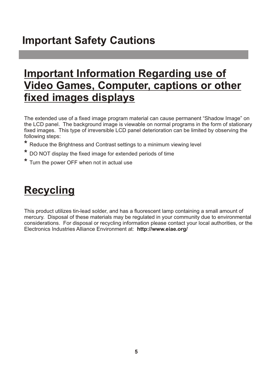 Recycling | Audiovox FPE1705 User Manual | Page 5 / 37