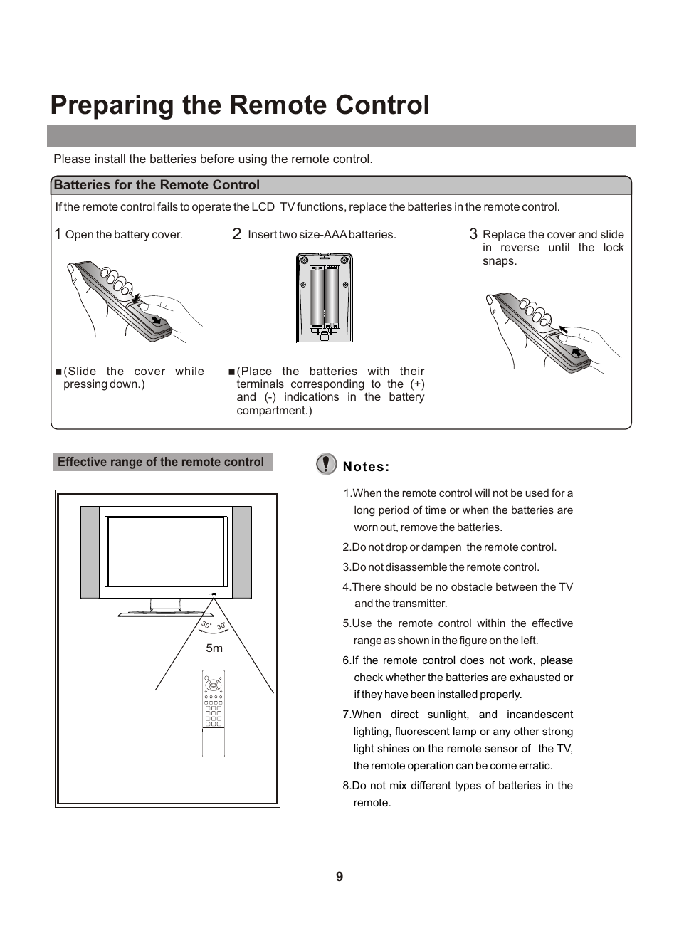 Preparing the remote control | Audiovox FPE1705 User Manual | Page 9 / 37
