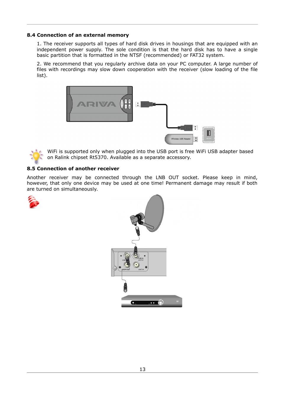 4 connection of an external memory, 5 connection of another receiver | Ferguson Ariva S300 User Manual | Page 13 / 36