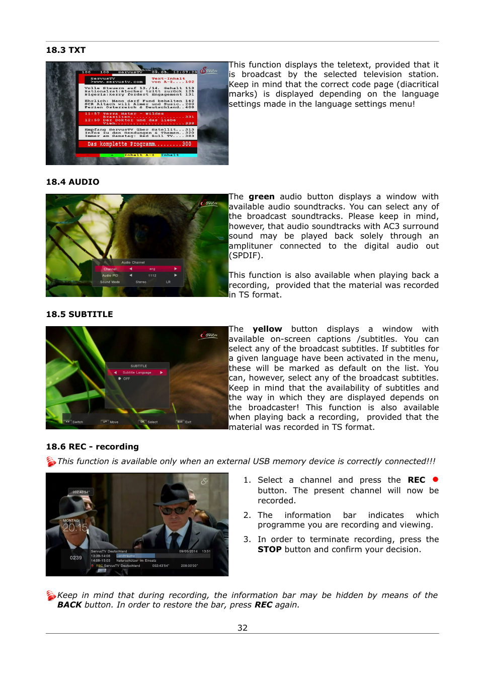 3 txt, 4 audio, 5 subtitle | 6 rec - recording, 4 audio 18.5 subtitle | Ferguson Ariva S300 User Manual | Page 32 / 36