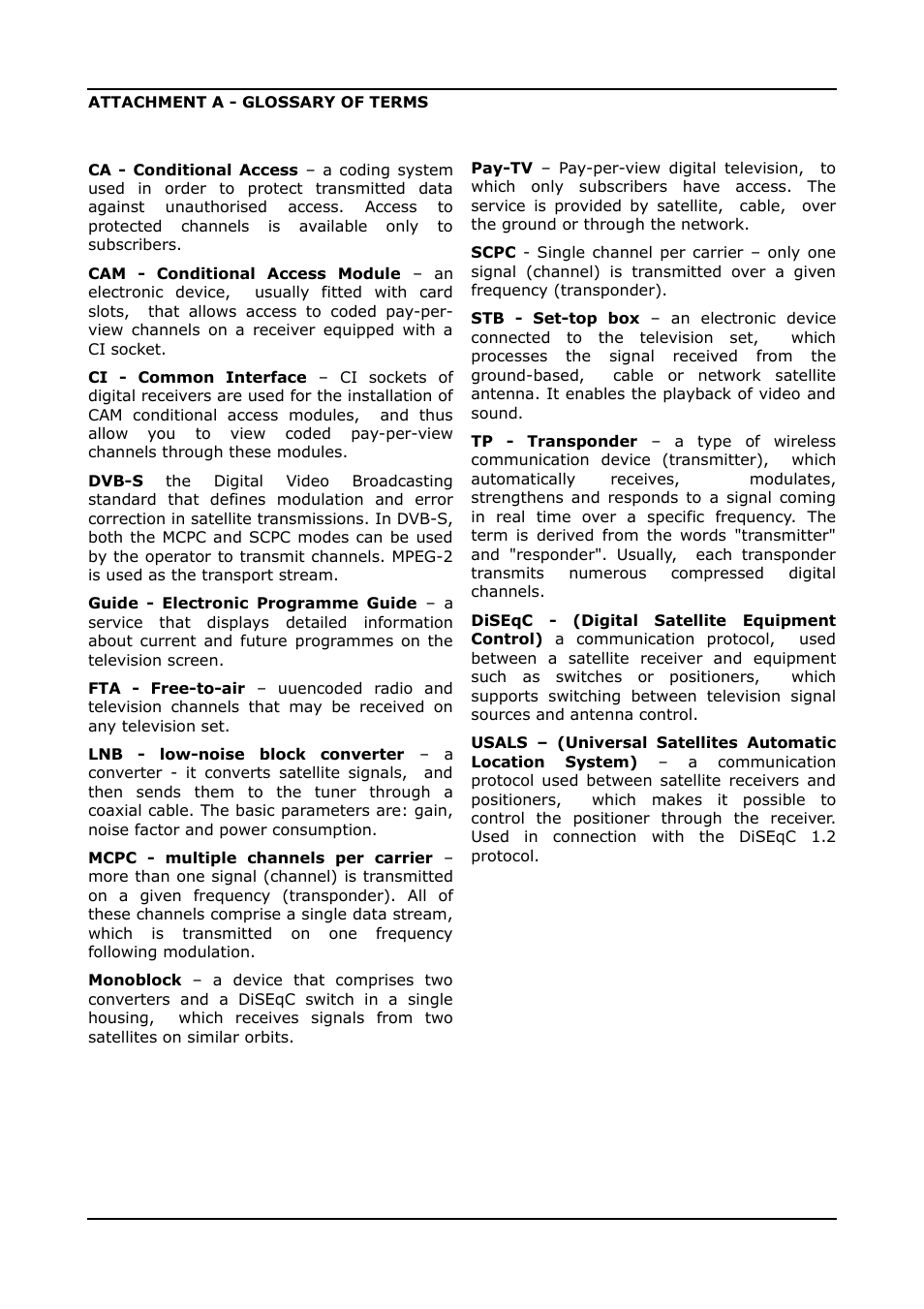 Attachment a - glossary of terms | Ferguson Ariva S300 User Manual | Page 35 / 36