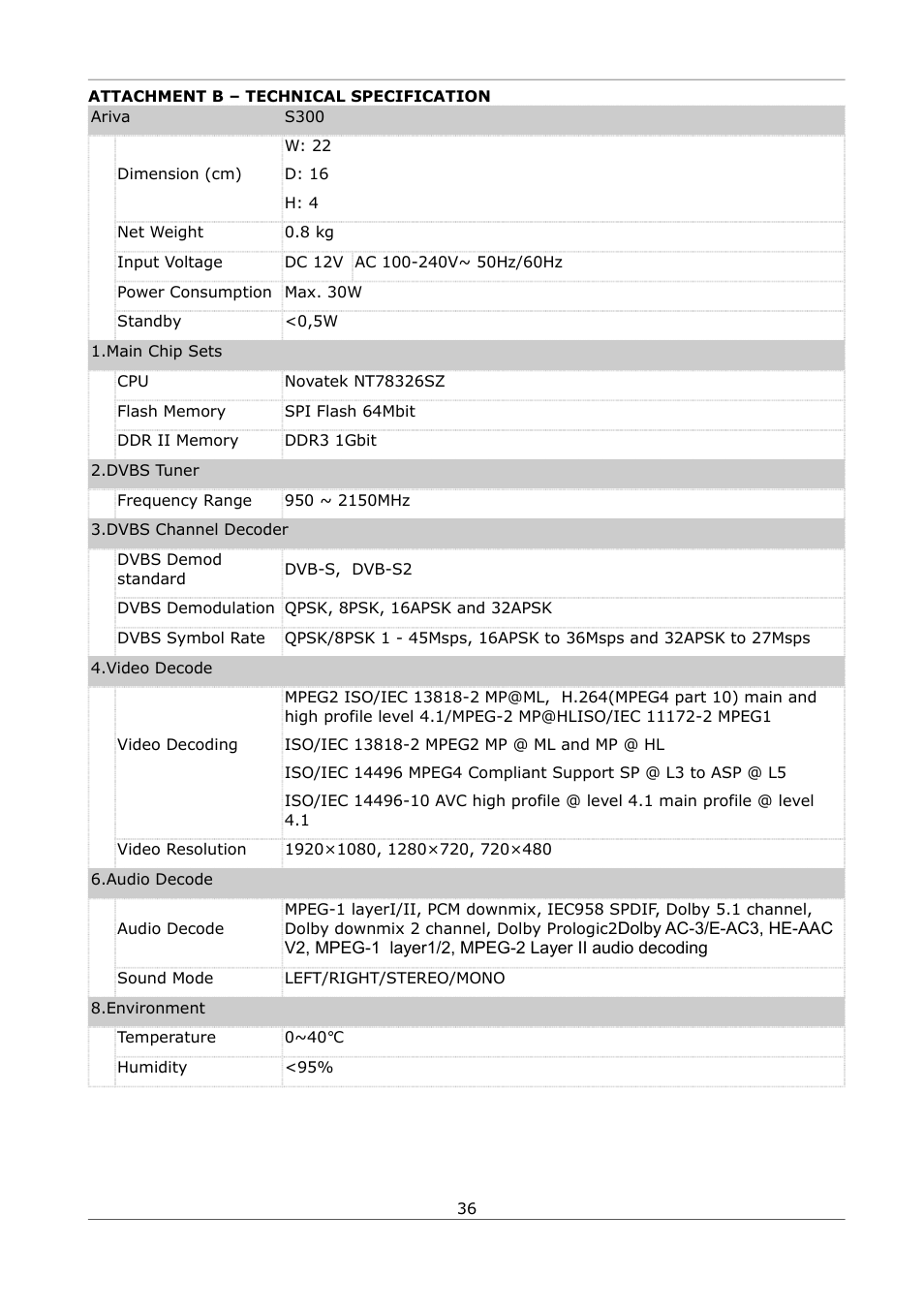 Attachment b – technical specification | Ferguson Ariva S300 User Manual | Page 36 / 36