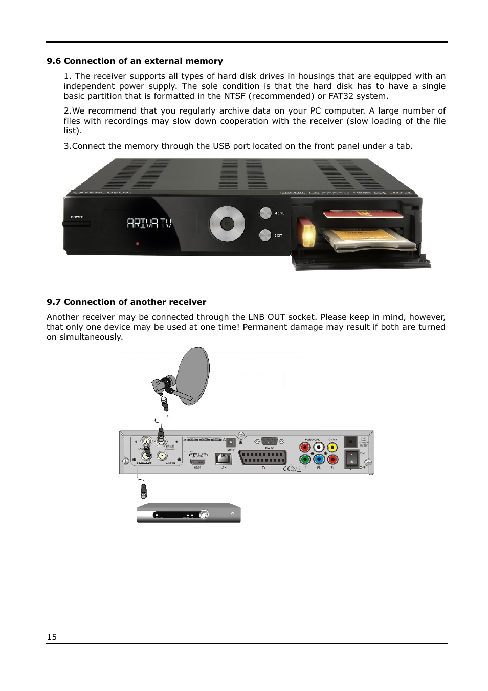 6 connection of an external memory, 7 connection of another receiver | Ferguson Ariva 220Combo User Manual | Page 15 / 52