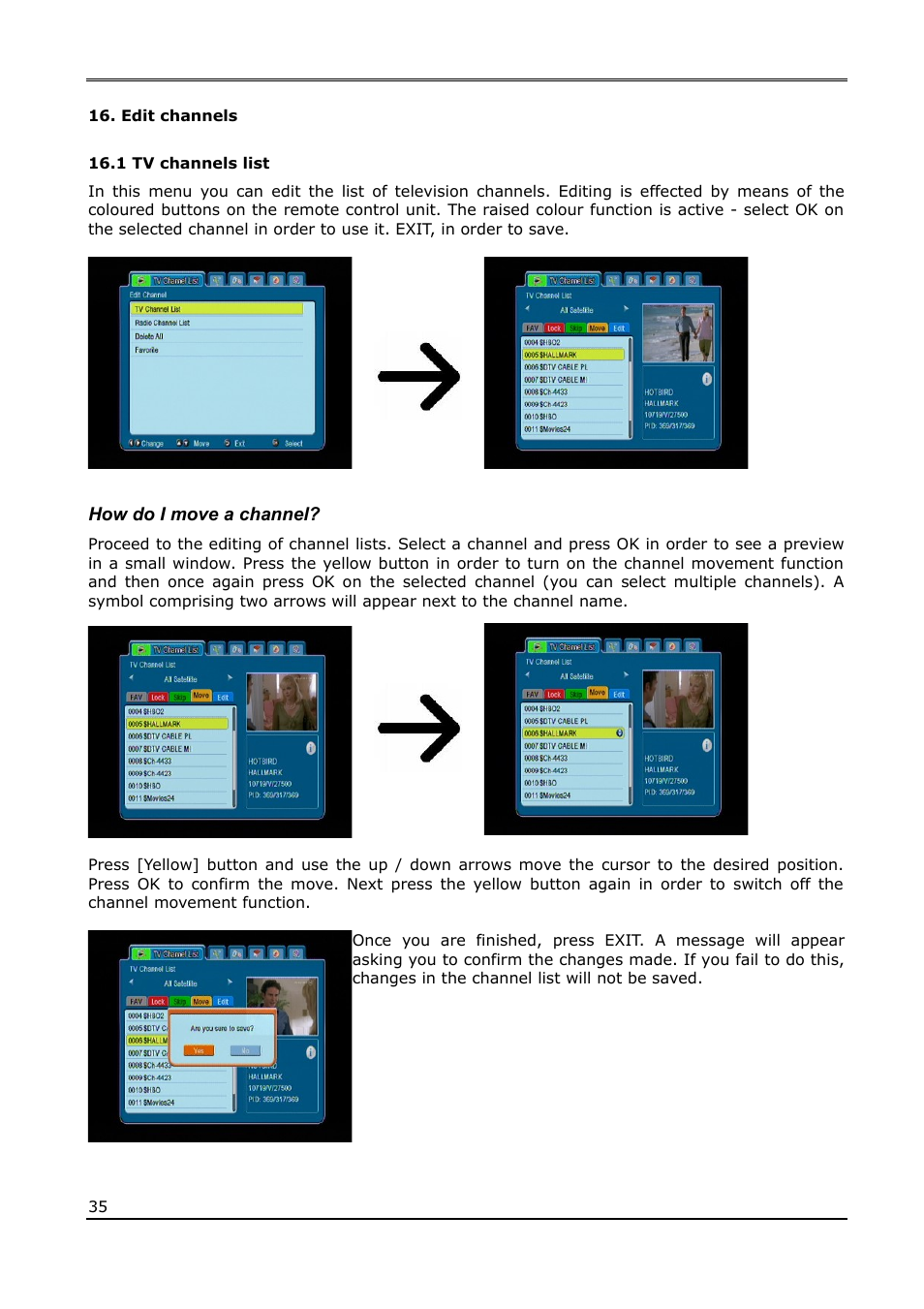 Edit channels, 1 tv channels list, How do i move a channel | Ferguson Ariva 220Combo User Manual | Page 35 / 52