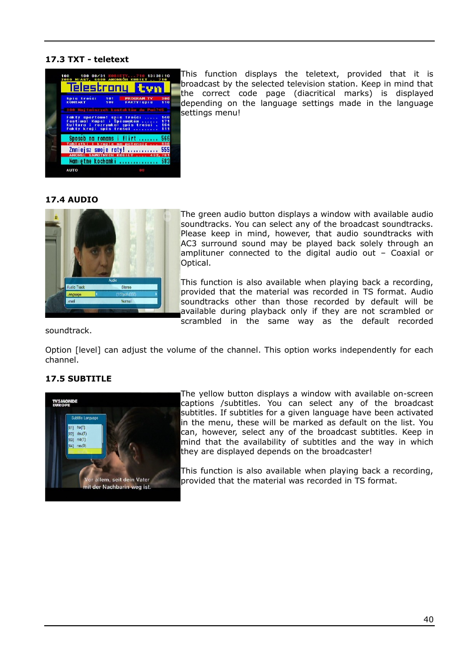 3 txt - teletext, 4 audio, 5 subtitle | Ferguson Ariva 220Combo User Manual | Page 40 / 52