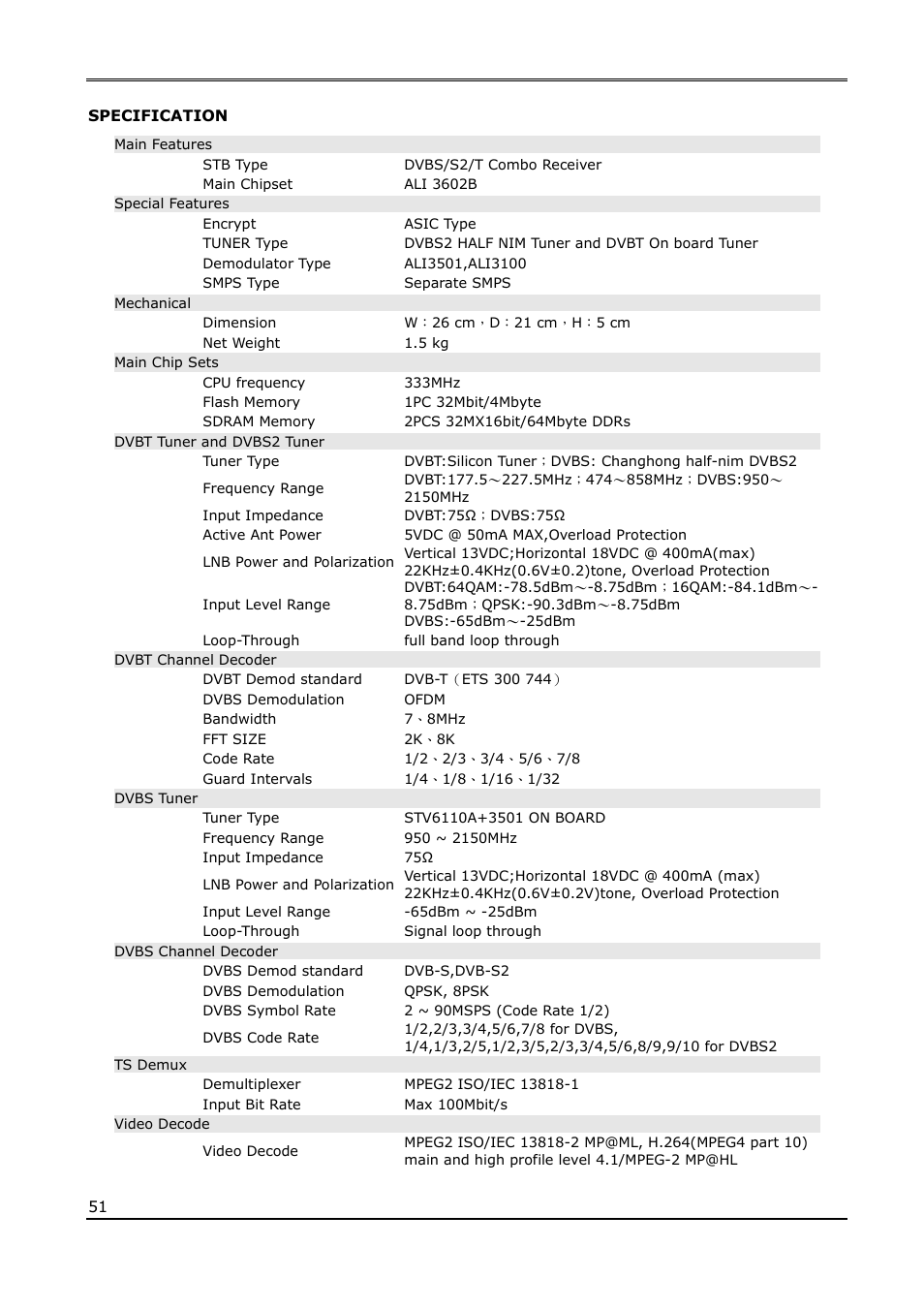 Specification | Ferguson Ariva 220Combo User Manual | Page 51 / 52