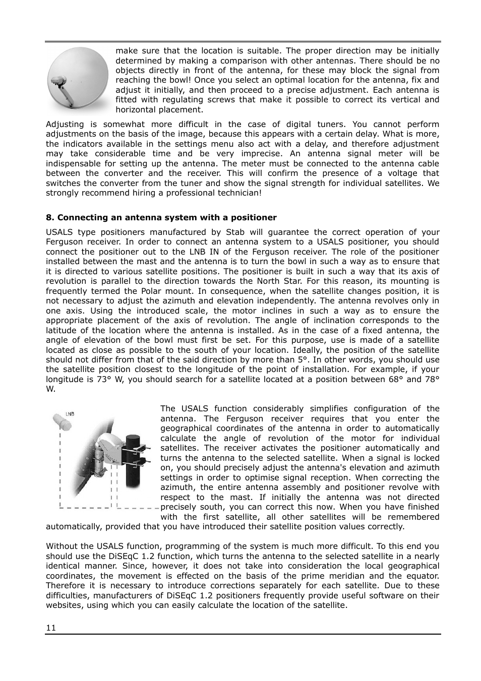 Connecting an antenna system with a positioner | Ferguson Ariva 210Combo User Manual | Page 11 / 46