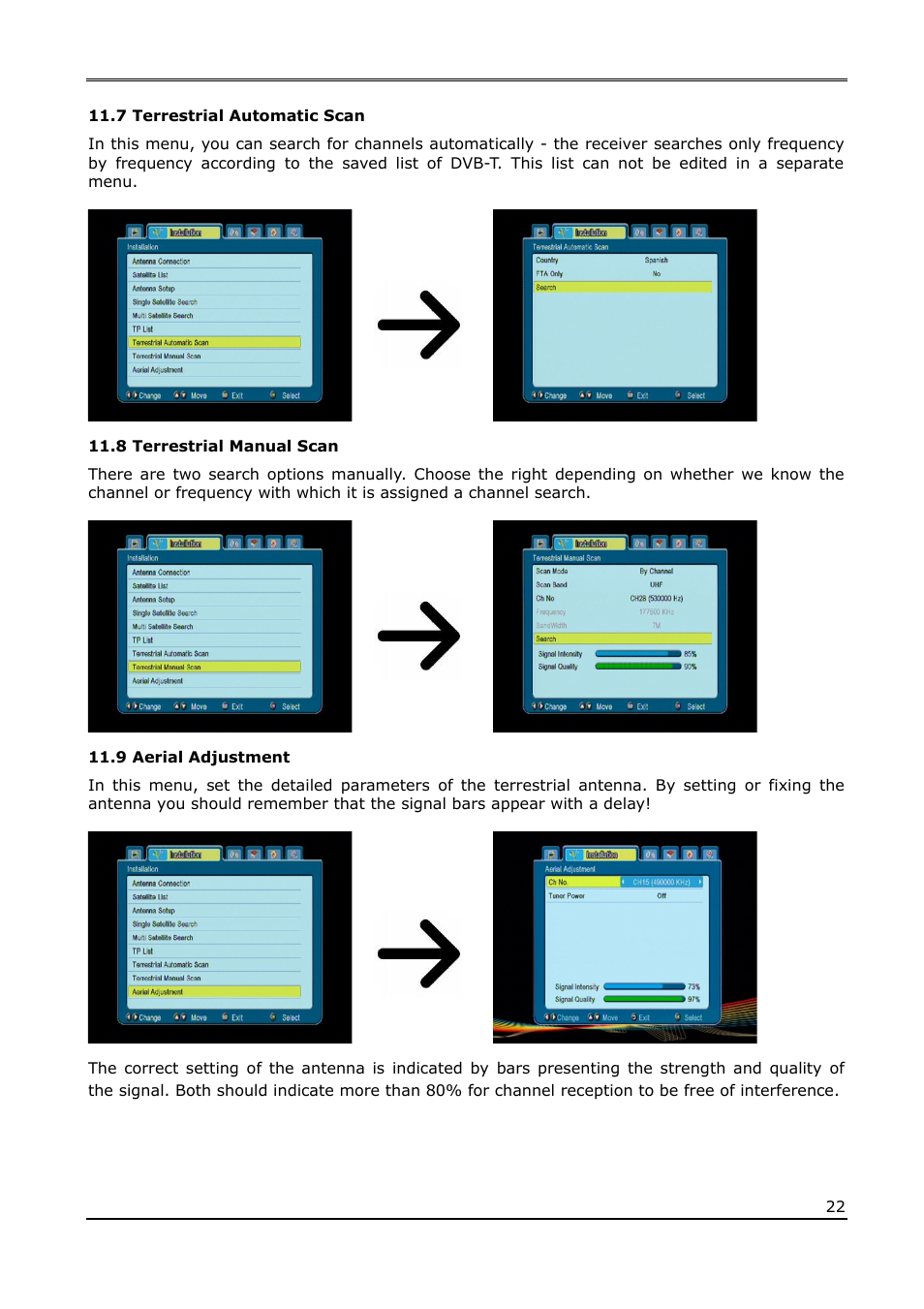 7 terrestrial automatic scan, 8 terrestrial manual scan, 9 aerial adjustment | Ferguson Ariva 210Combo User Manual | Page 22 / 46