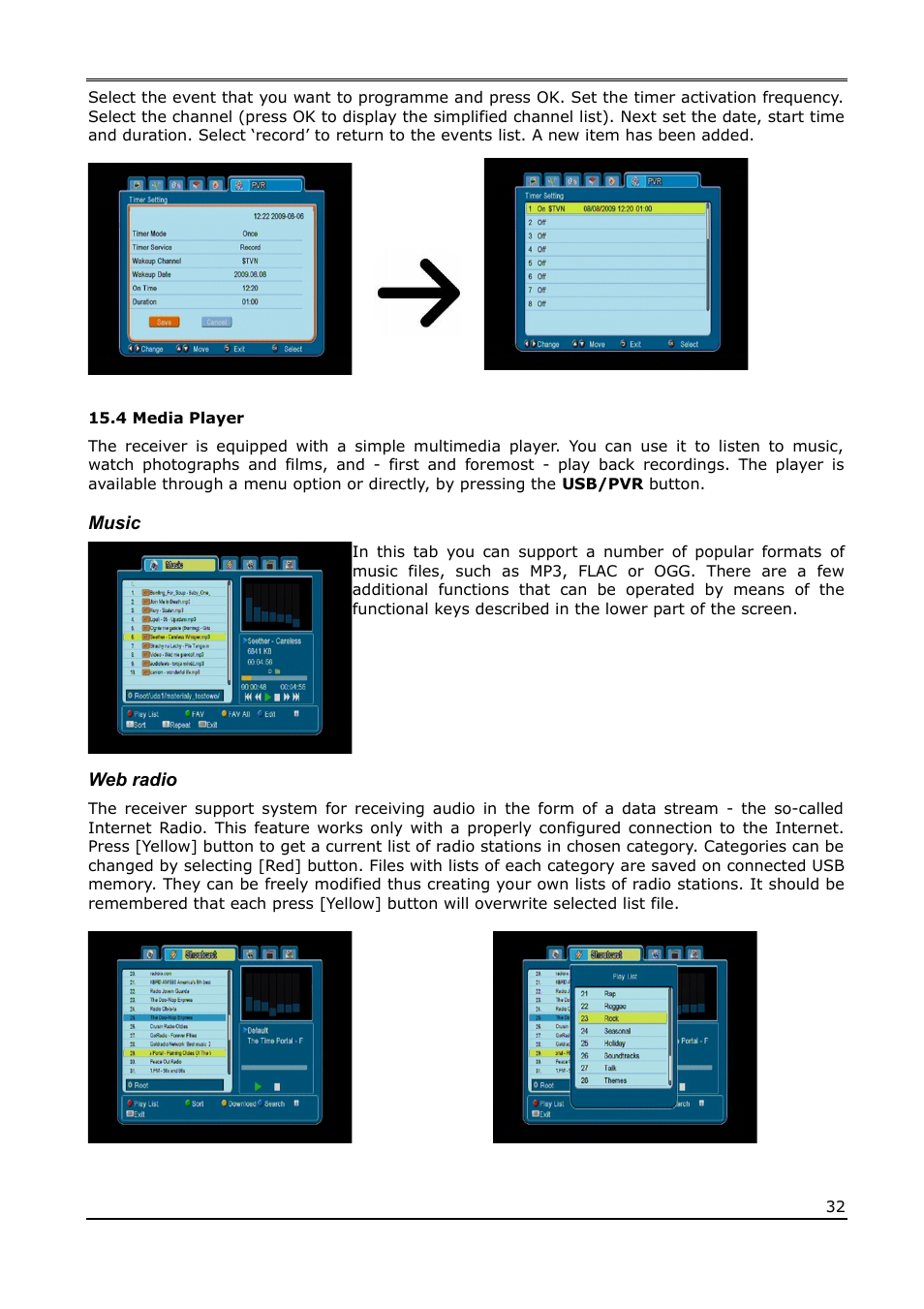 4 media player, Music, Web radio | Ferguson Ariva 210Combo User Manual | Page 32 / 46