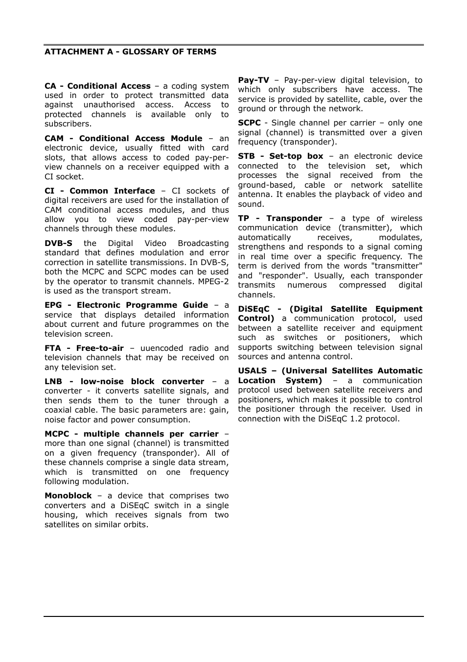 Attachment a - glossary of terms | Ferguson Ariva 210Combo User Manual | Page 44 / 46