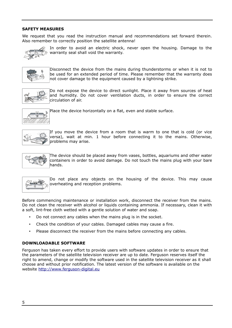 Safety measures, Downloadable software | Ferguson Ariva 210Combo User Manual | Page 5 / 46