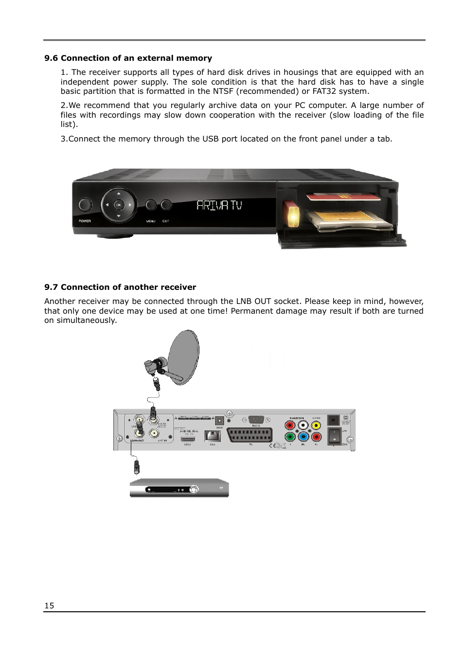 6 connection of an external memory, 7 connection of another receiver | Ferguson Ariva 200Combo User Manual | Page 15 / 52