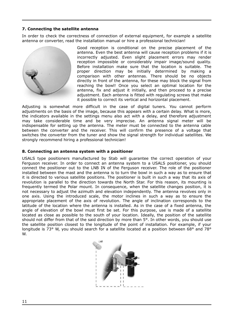 Connecting the satellite antenna, Connecting an antenna system with a positioner | Ferguson Ariva 200 User Manual | Page 11 / 60