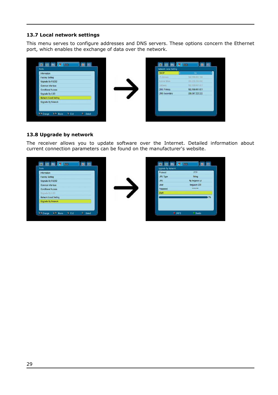 7 local network settings, 8 upgrade by network | Ferguson Ariva 200 User Manual | Page 29 / 60