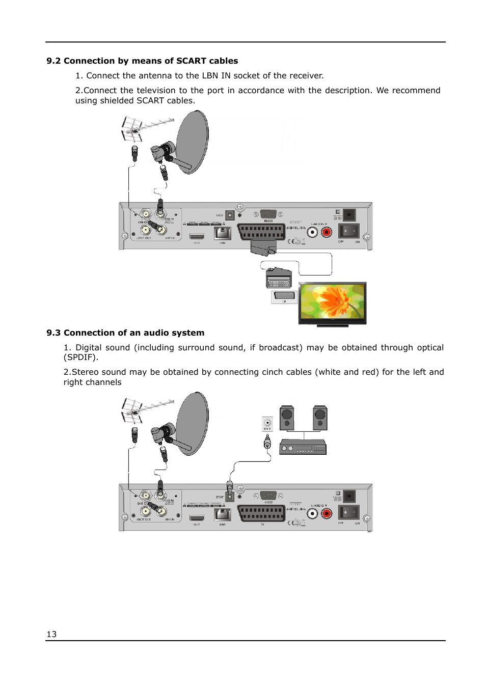 2 connection by means of scart cables, 3 connection of an audio system | Ferguson Ariva 120Combo User Manual | Page 13 / 45