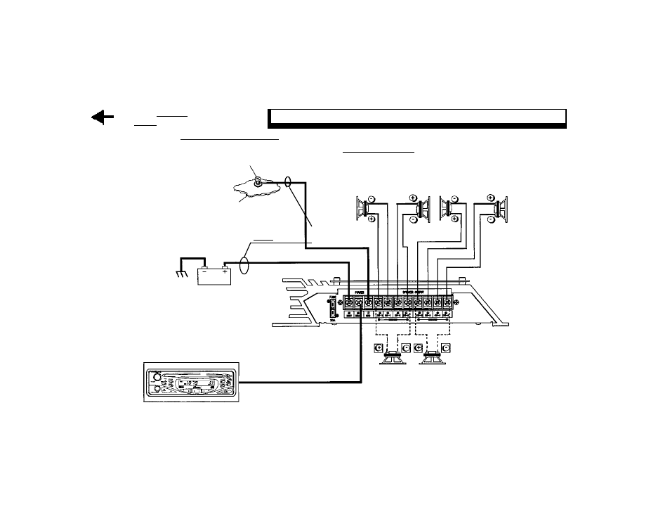 Channel and mixed-mono output wiring diagram | Audiovox AMP-610 User Manual | Page 11 / 16