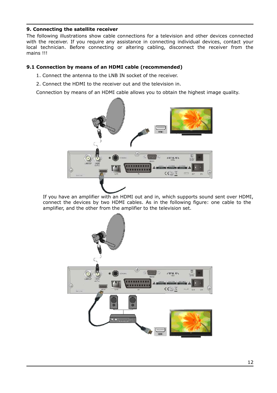 Connecting the satellite receiver | Ferguson Ariva 100E User Manual | Page 12 / 41