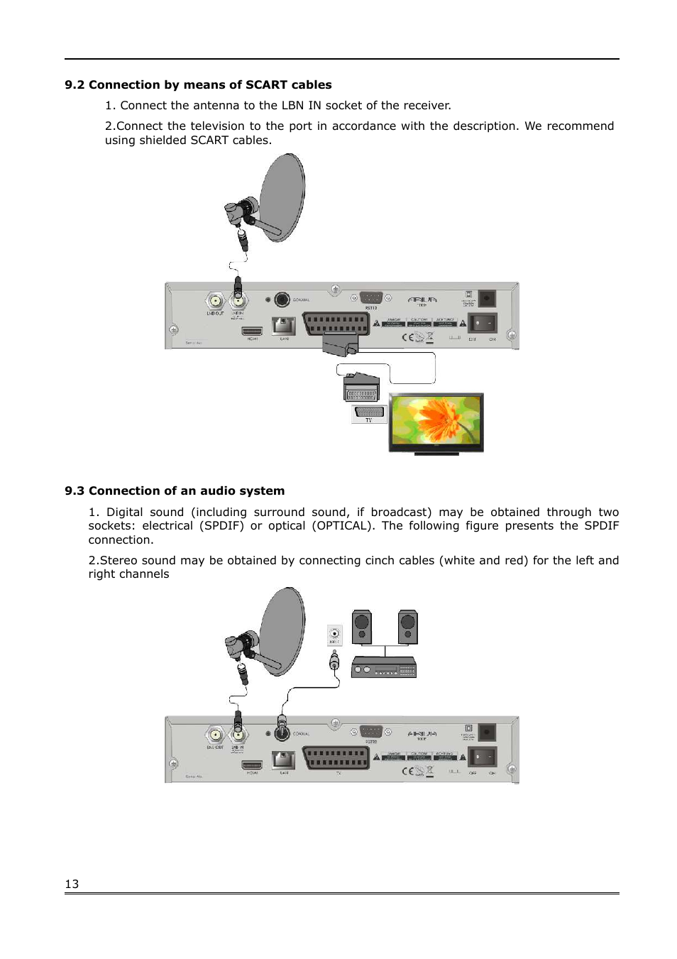 2 connection by means of scart cables, 3 connection of an audio system | Ferguson Ariva 100E User Manual | Page 13 / 41