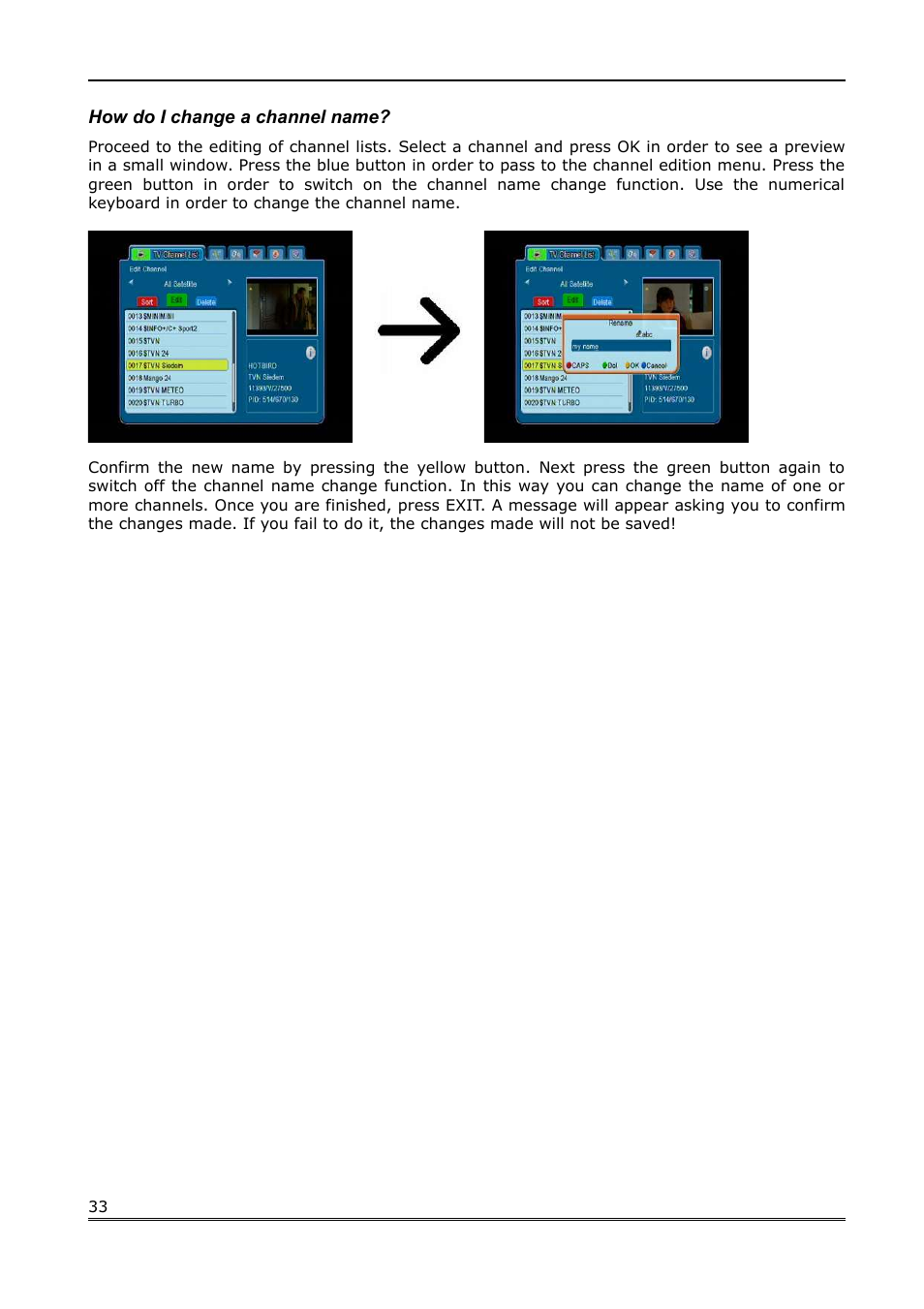 How do i change a channel name | Ferguson Ariva 100E User Manual | Page 33 / 41